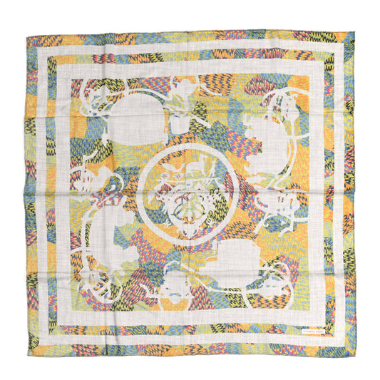 Silk Cashmere Ex-Libris Marble Scarf 90 Gris Chine Multicolor