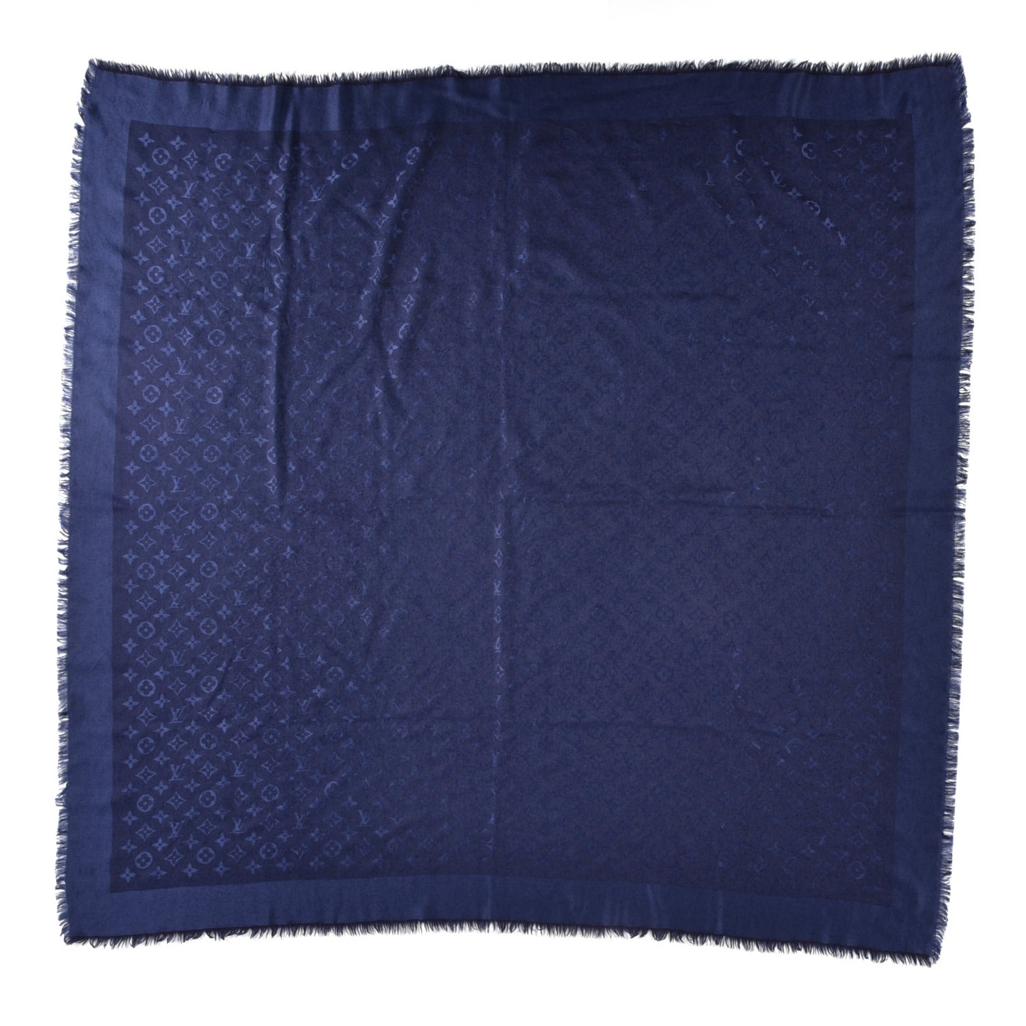 Silk Wool Monogram Shawl Night Blue