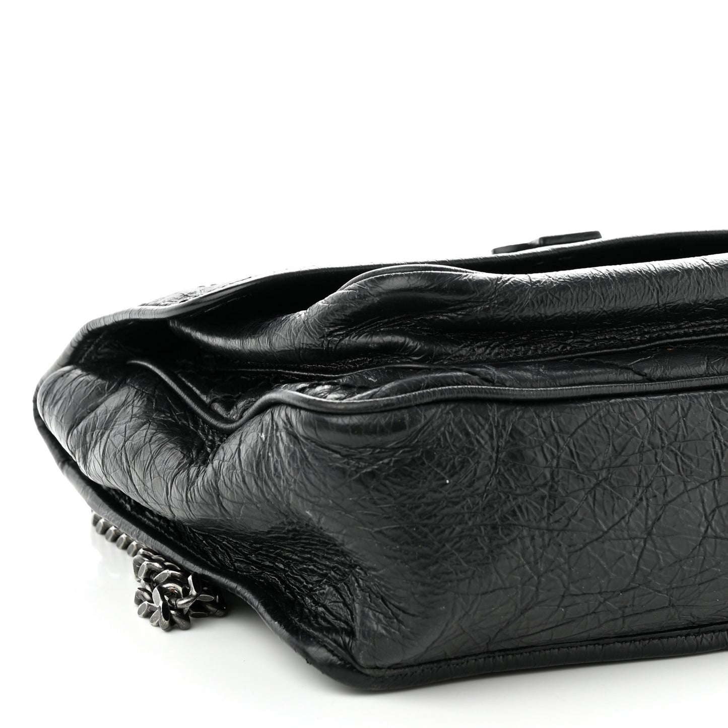 Crinkled Calfskin Matelasse Monogram Large Niki Chain Satchel Black