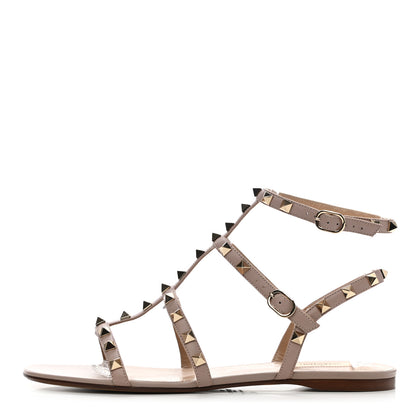 Valentino Garavani Calfskin Rockstud Gladiator Flat Sandals 41 Poudre 1 of 7