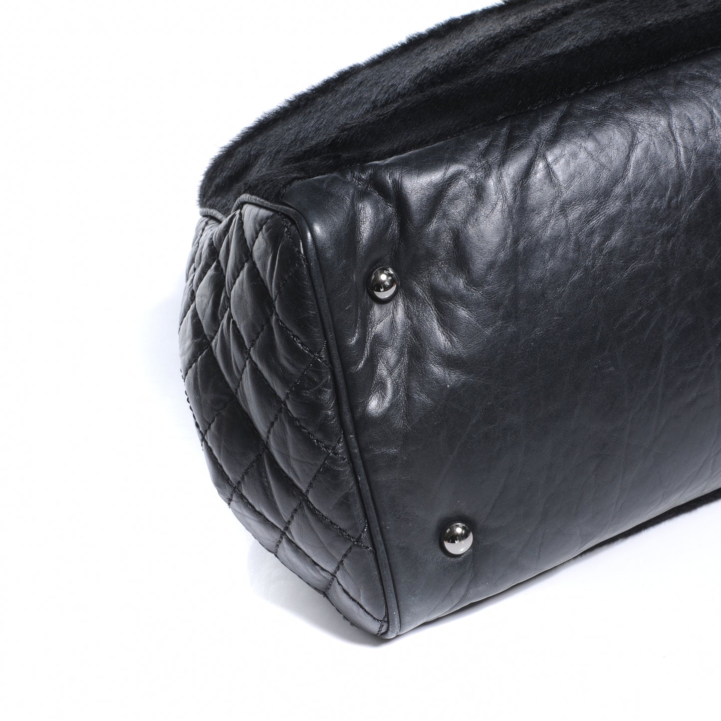 Aged Calfskin Pony Hair Quilted Miss Pony Bowler Black
