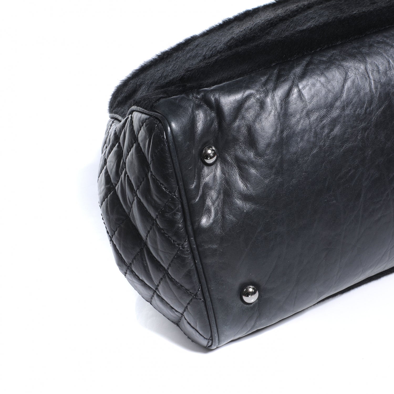 Chanel Aged Calfskin Pony Hair Quilted Miss Pony Bowler Black 5 of 8