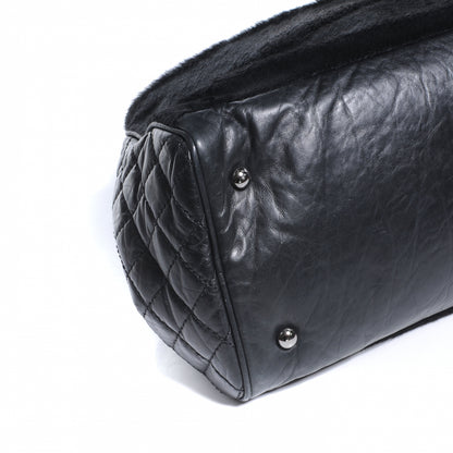 Chanel Aged Calfskin Pony Hair Quilted Miss Pony Bowler Black 5 of 8