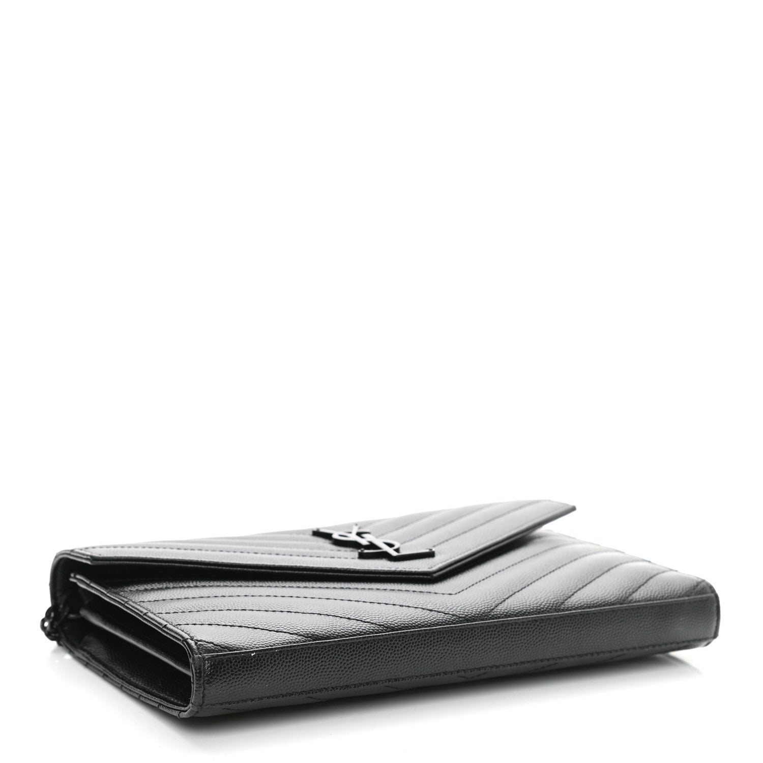 Saint Laurent Grain De Poudre Matelasse Chevron Monogram Chain Wallet Black 4 of 11