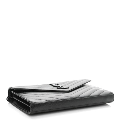 Saint Laurent Grain De Poudre Matelasse Chevron Monogram Chain Wallet Black 4 of 11