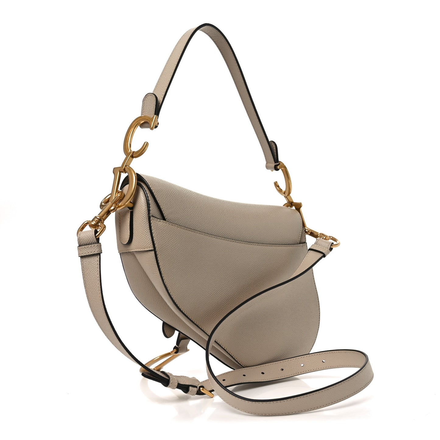 Grained Calfskin Saddle Bag With Strap Warm Taupe