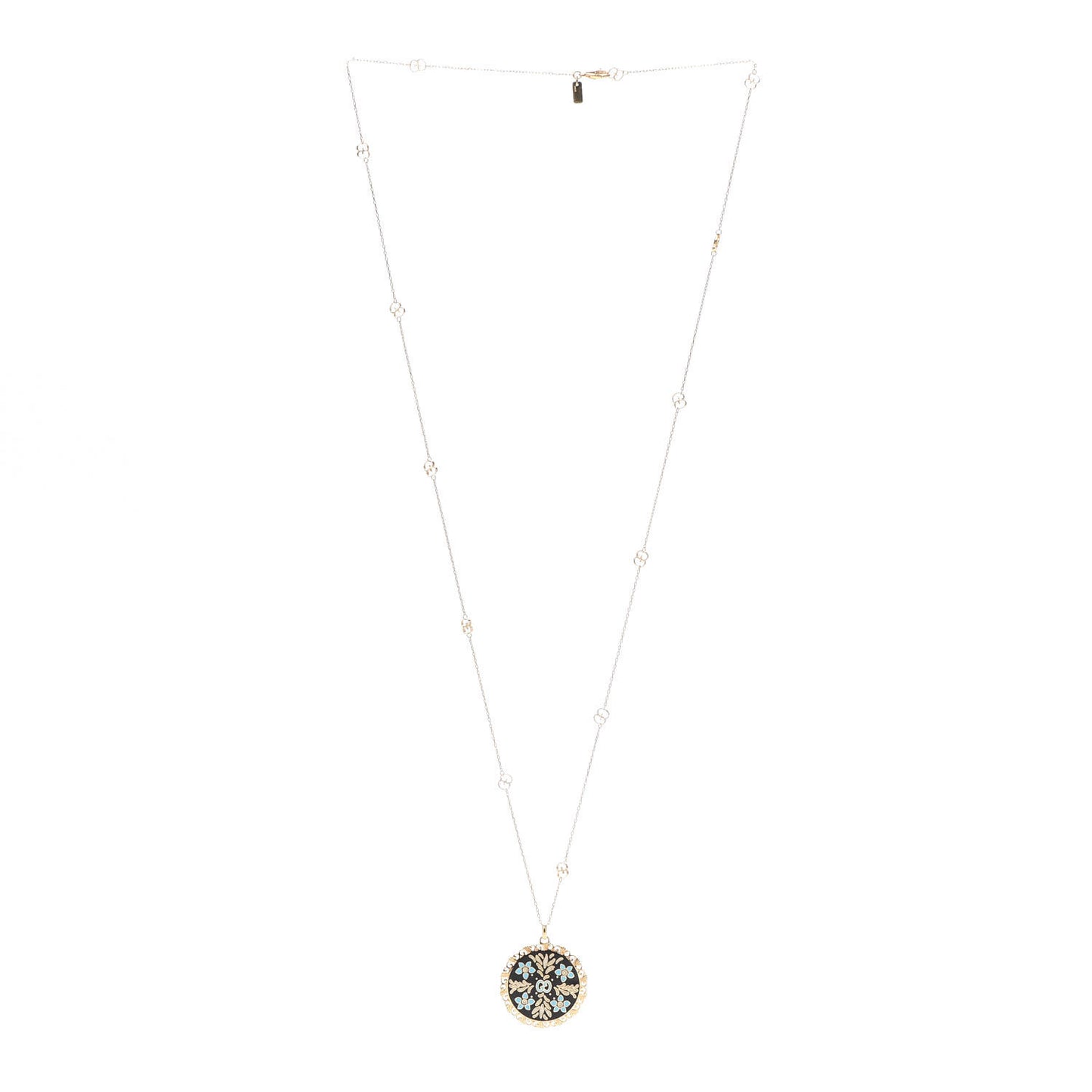 18K Yellow Gold Enamel Icon Blooms Necklace Black
