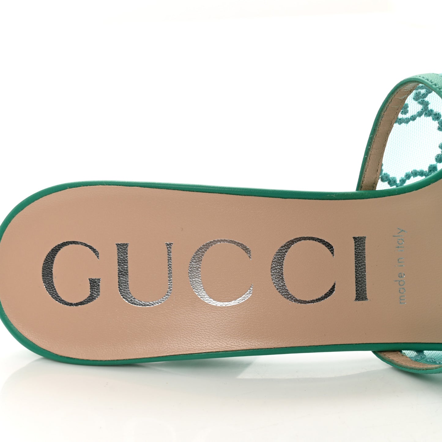 Tela Retino Nappa Crystal GG Monogram Square G 95mm Slide Sandals 40 Turquoise