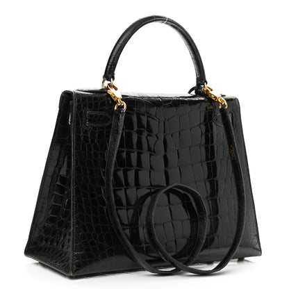 Hermes Shiny Alligator Kelly Sellier 28 Black 3 of 19
