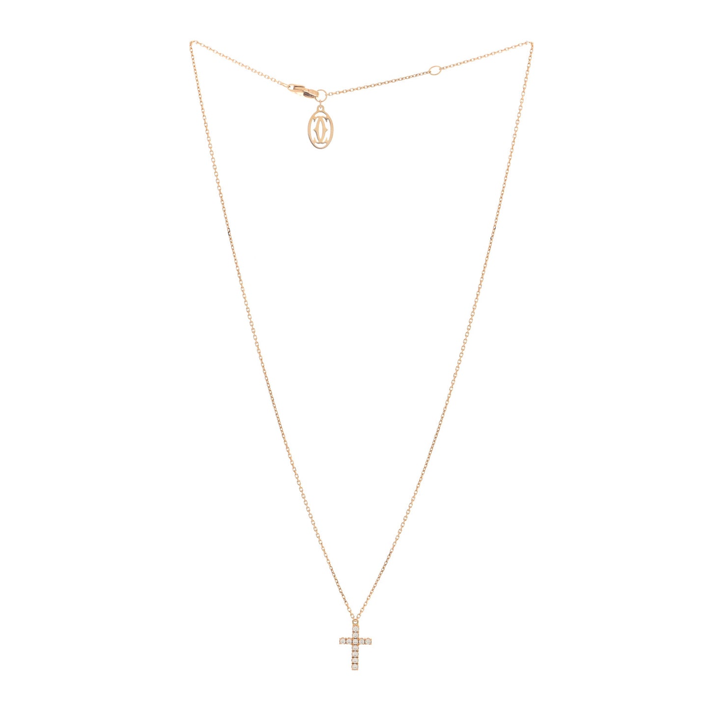 18K Pink Gold Diamond Symbols Cross Pendant Necklace