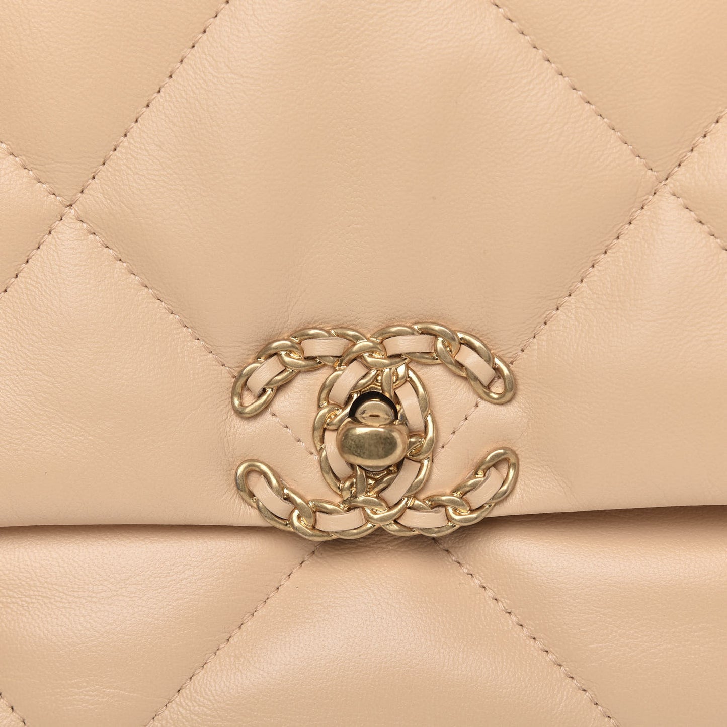 Shiny Goatskin Quilted Large 19 Flap Beige