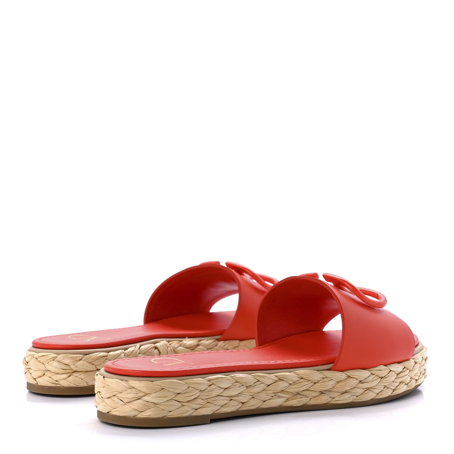 Calfskin Vlogo Espadrille 5mm Flat Slide Sandals 37 Titian