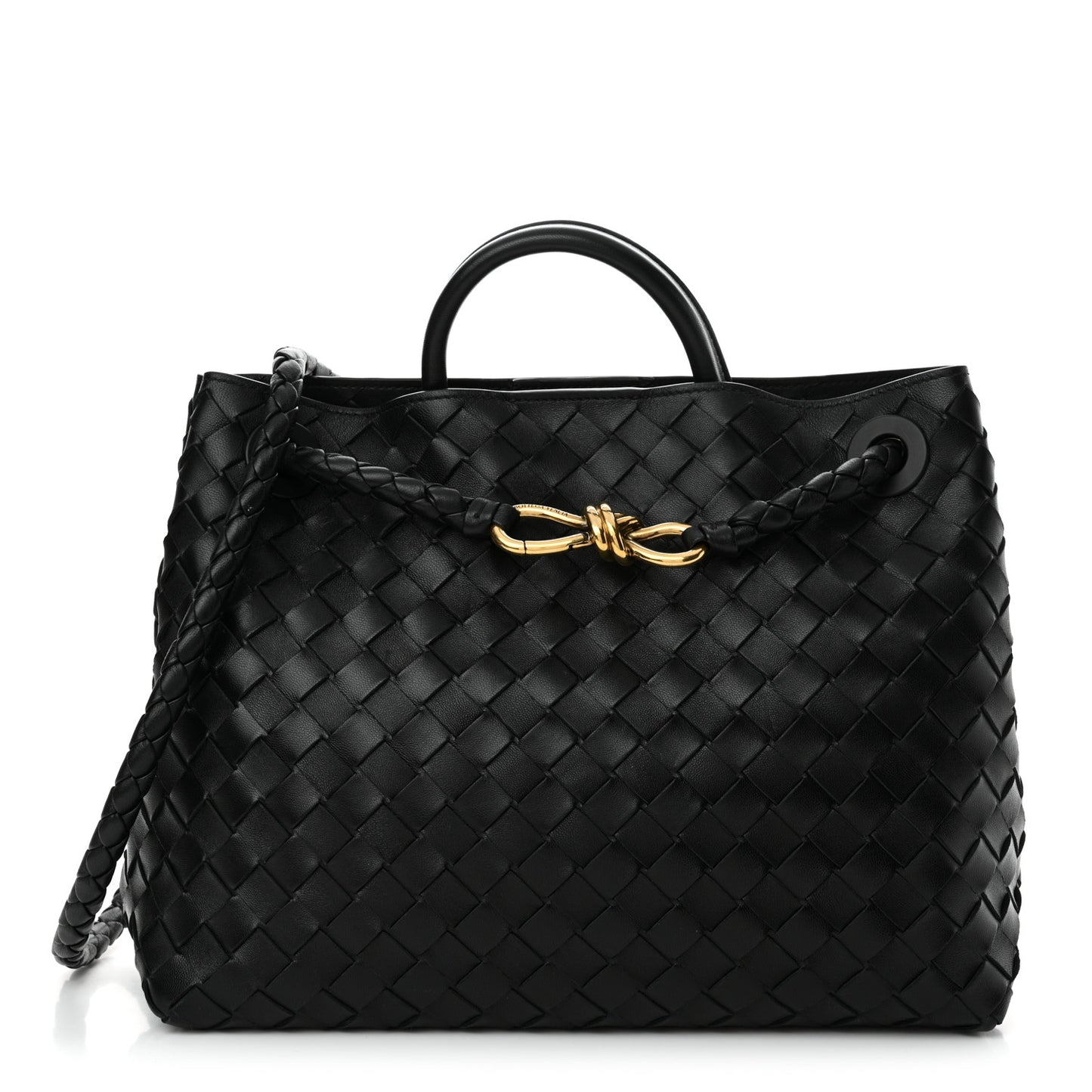 Nappa Intrecciato Medium Andiamo Shoulder Bag Black