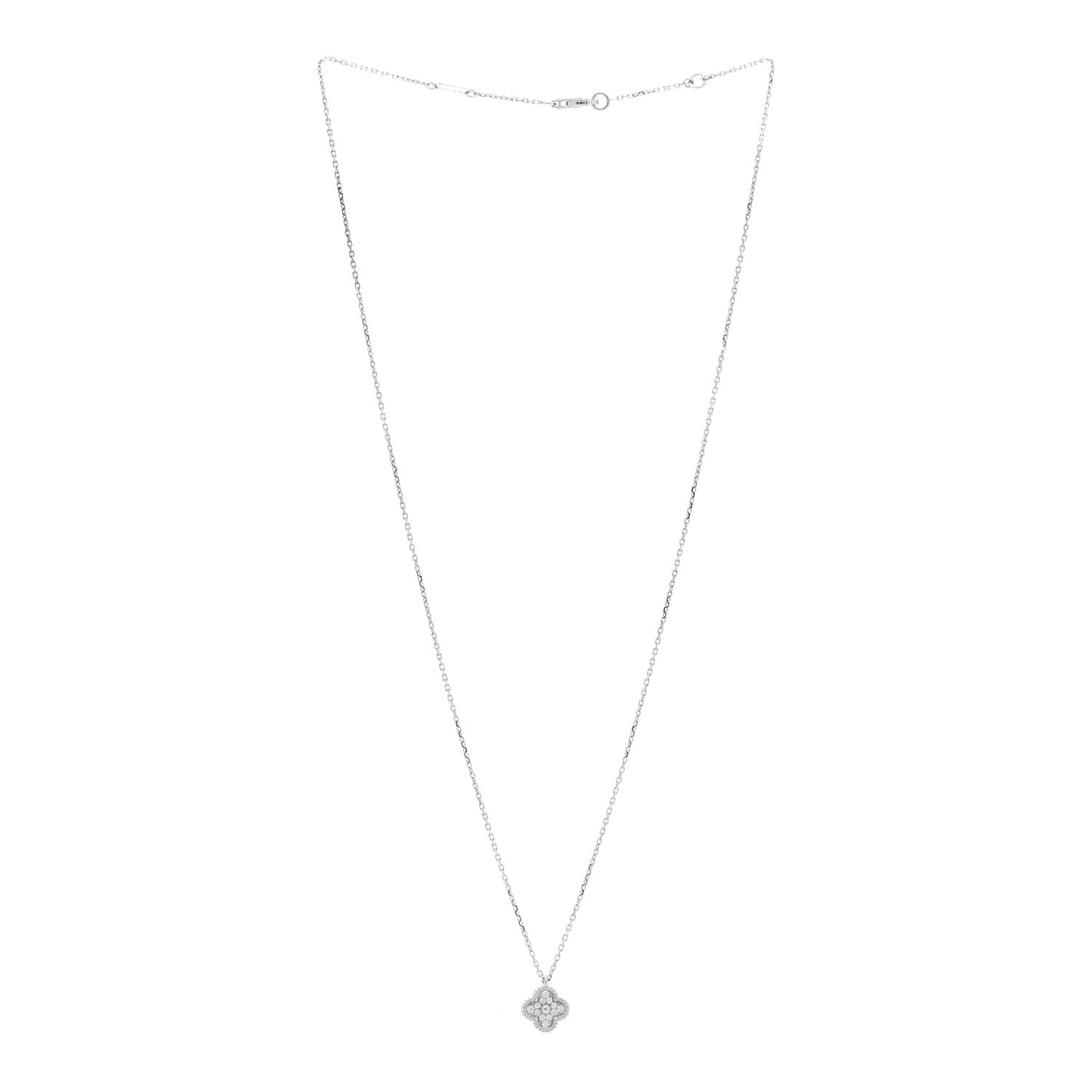 18K White Gold Diamond Sweet Alhambra Pendant Necklace