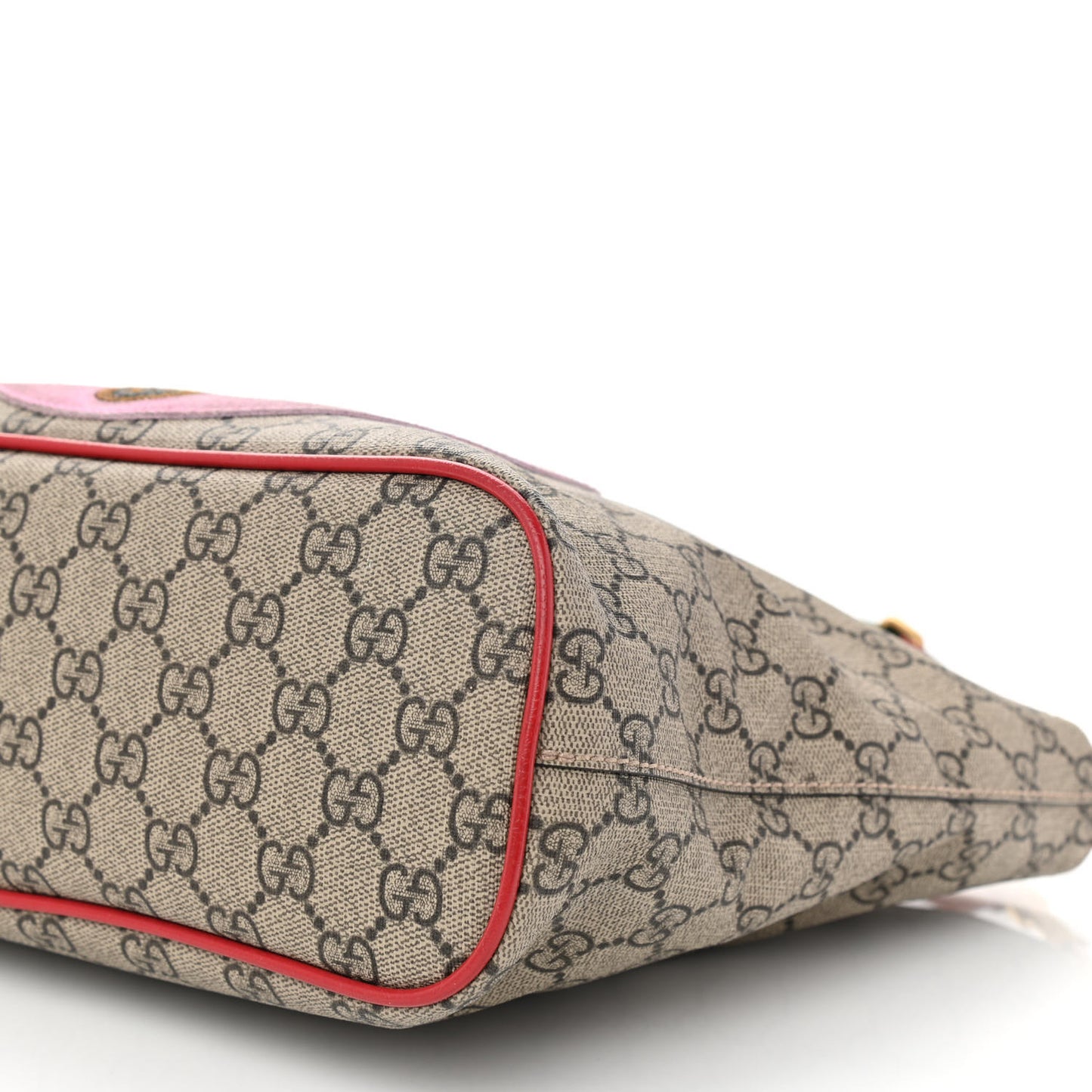 Soft GG Supreme Monogram Web Bosco Patch Small Crossbody Tote Beige Malva Hibiscus Red