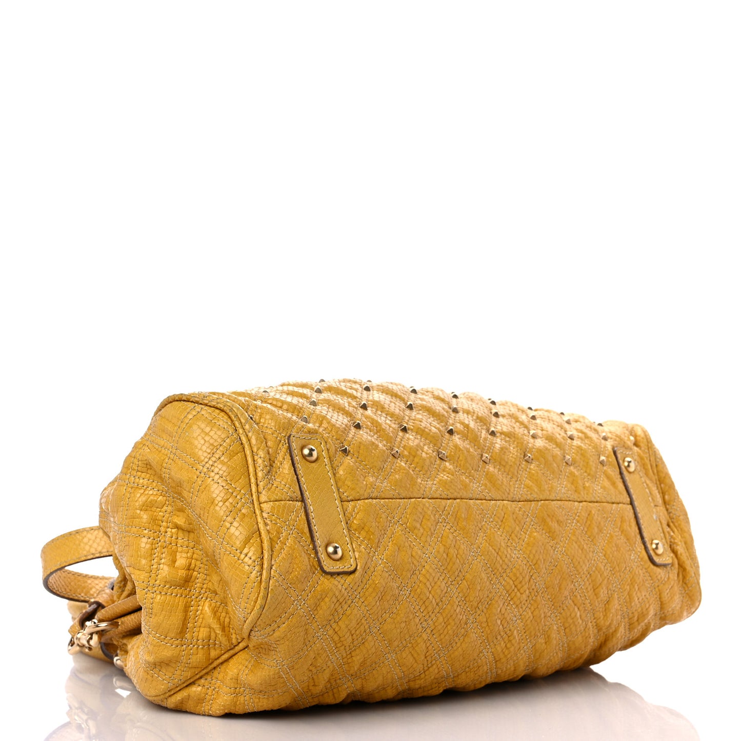 Python Embossed Calfskin Quilted Studded Stam Yellow