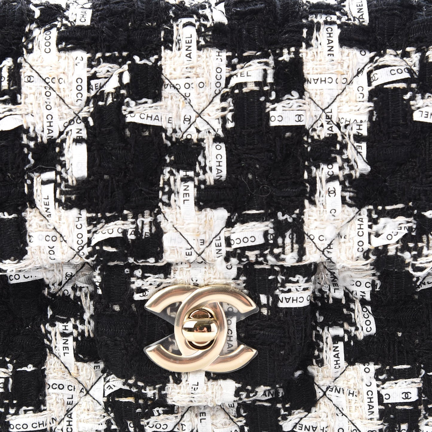 Tweed Quilted Mini Rectangular Flap Black Ecru White