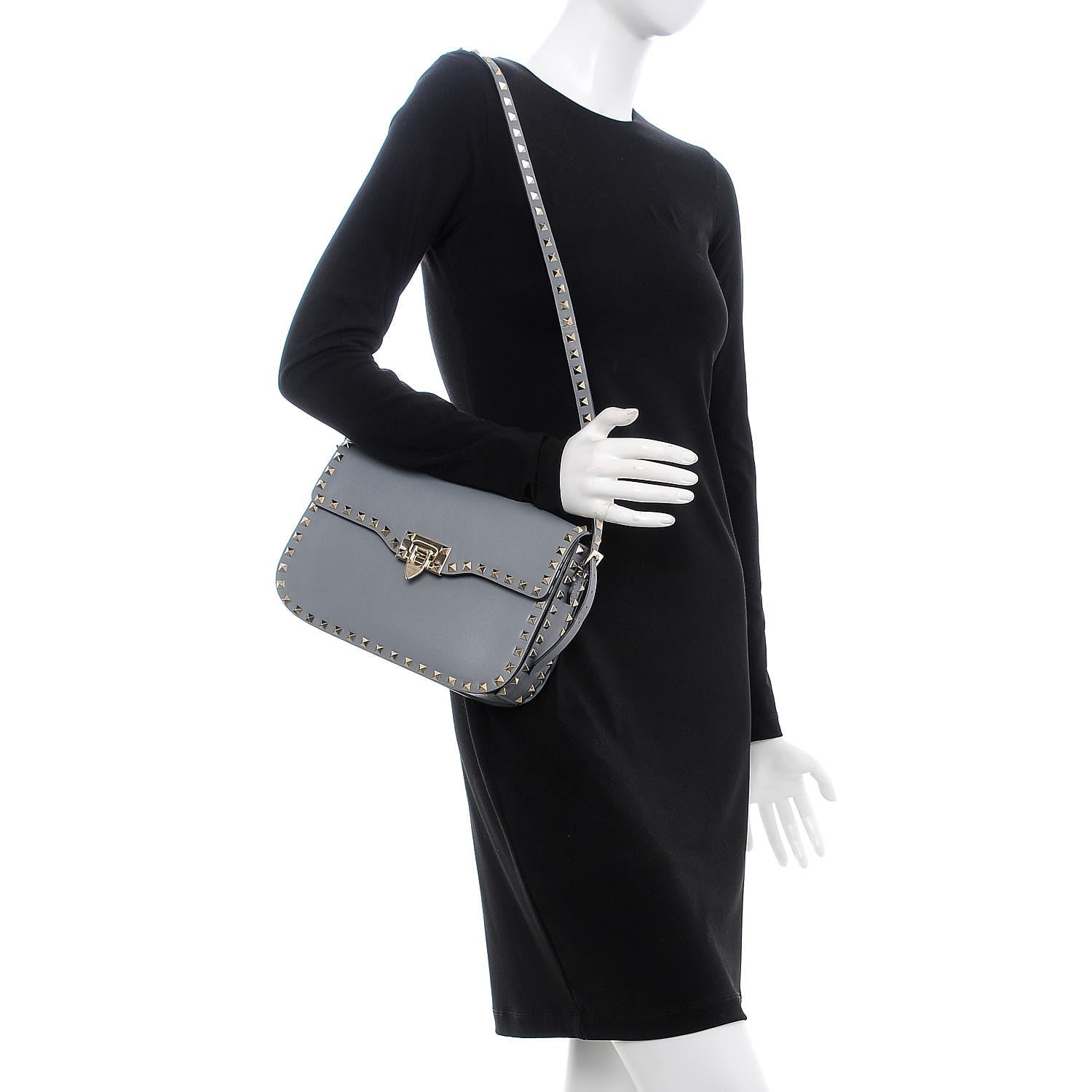 Valentino Garavani Vitello Medium Rockstud Flap Saddle Bag Light Stone 2 of 6