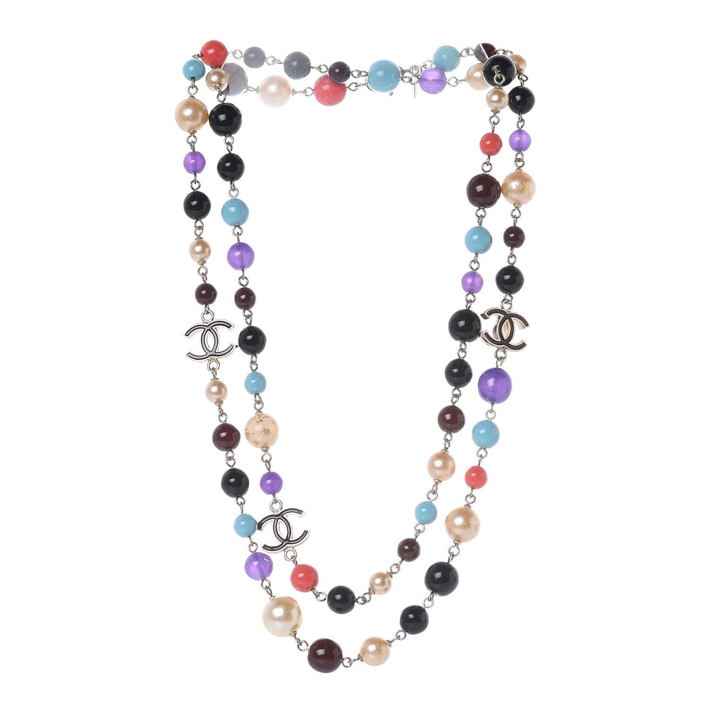 Pearl Beaded CC Long Necklace Gold Multicolor