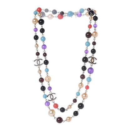 Chanel Pearl Beaded CC Long Necklace Gold Multicolor 3 of 9