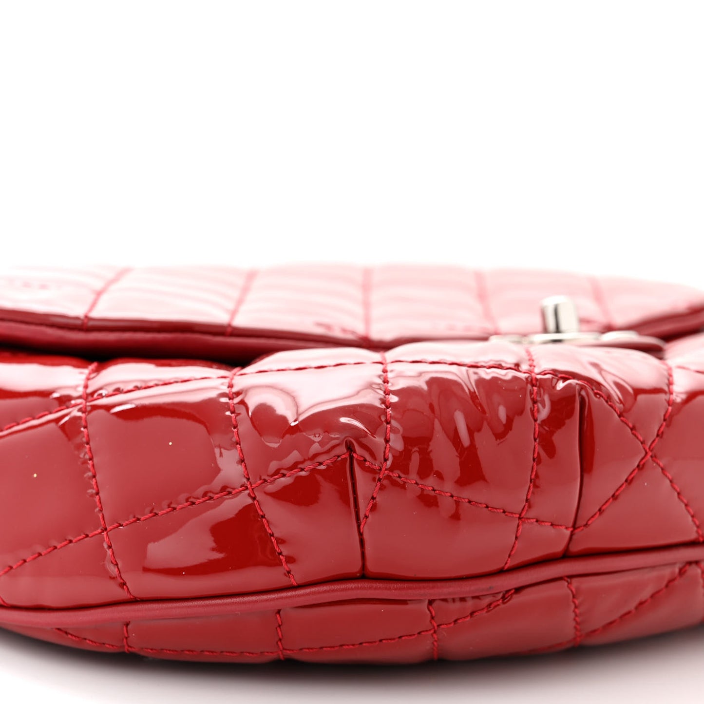 Patent Calfskin Quilted Medium Bubble CC Flap Dark Red