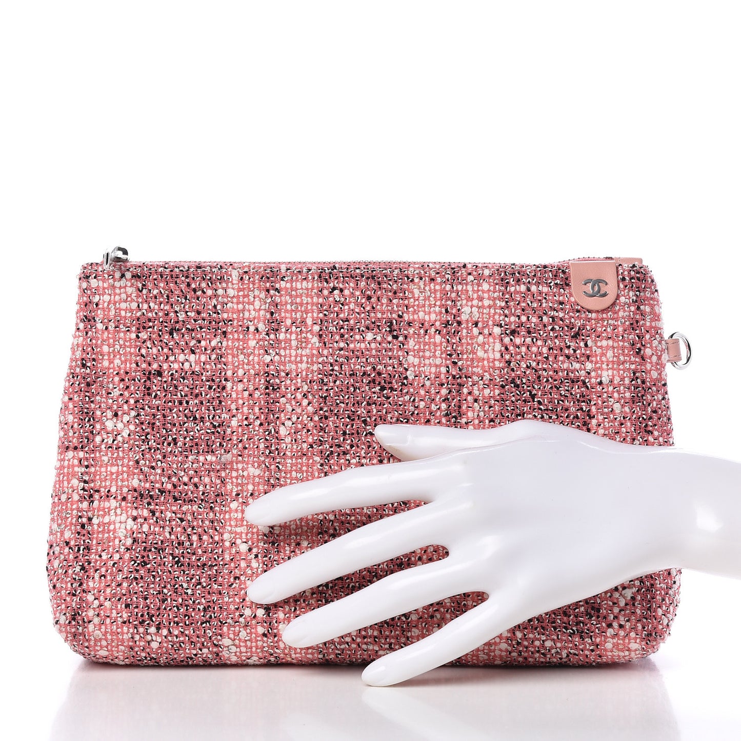 Tweed Pouch Pink White