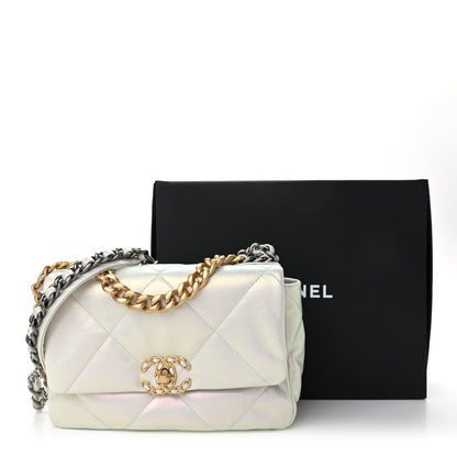 Chanel Iridescent Calfskin Quilted Medium Chanel 19 Flap White 11 of 11
