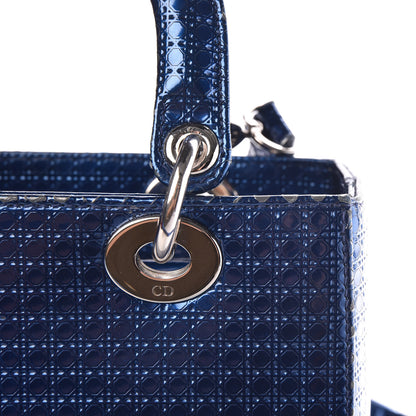 Christian Dior Metallic Patent Micro-Cannage Medium Lady Dior Blue 12 of 17