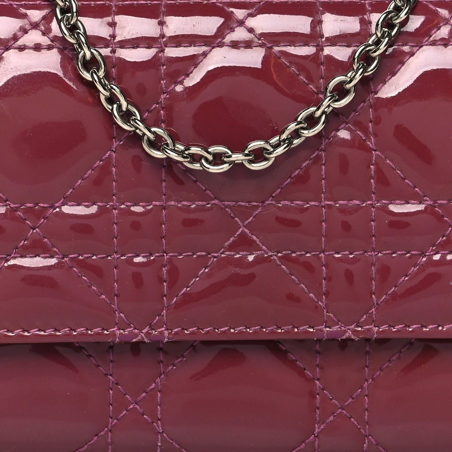 Patent Cannage Lady Dior Rendezvous Wallet On Chain Fuchsia