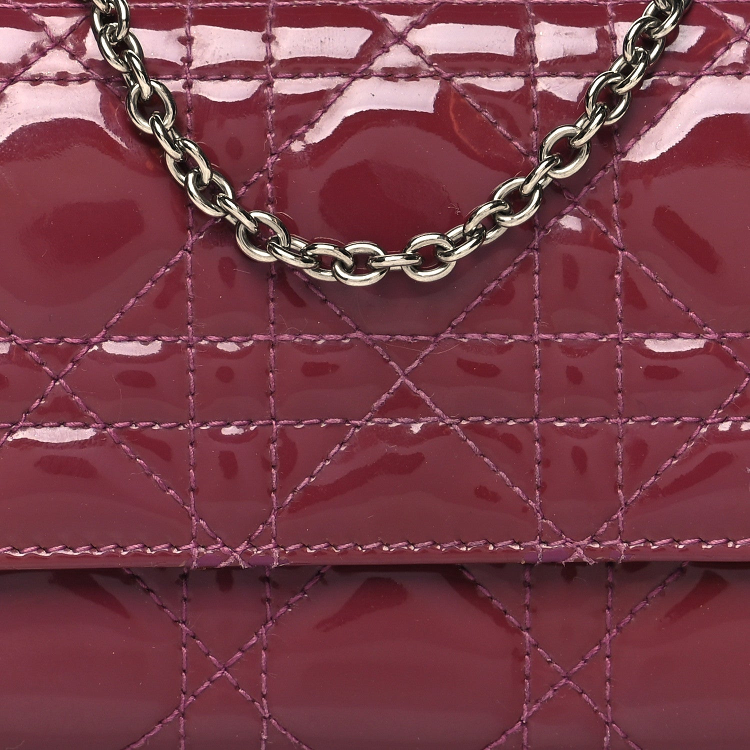 Christian Dior Patent Cannage Lady Dior Rendezvous Wallet On Chain Fuchsia 9 of 15