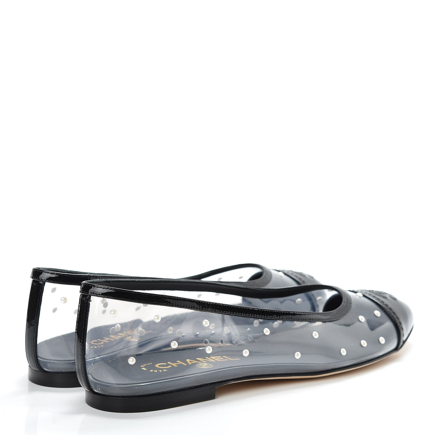 Chanel PVC Patent Calfskin Pearl Cap Toe Ballerina Flats 39 Transparent Black 4 of 8