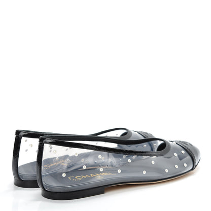Chanel PVC Patent Calfskin Pearl Cap Toe Ballerina Flats 39 Transparent Black 4 of 8