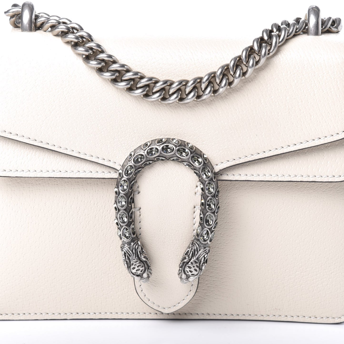 Textured Calfskin Crystal Mini Dionysus Shoulder Bag Mystic White