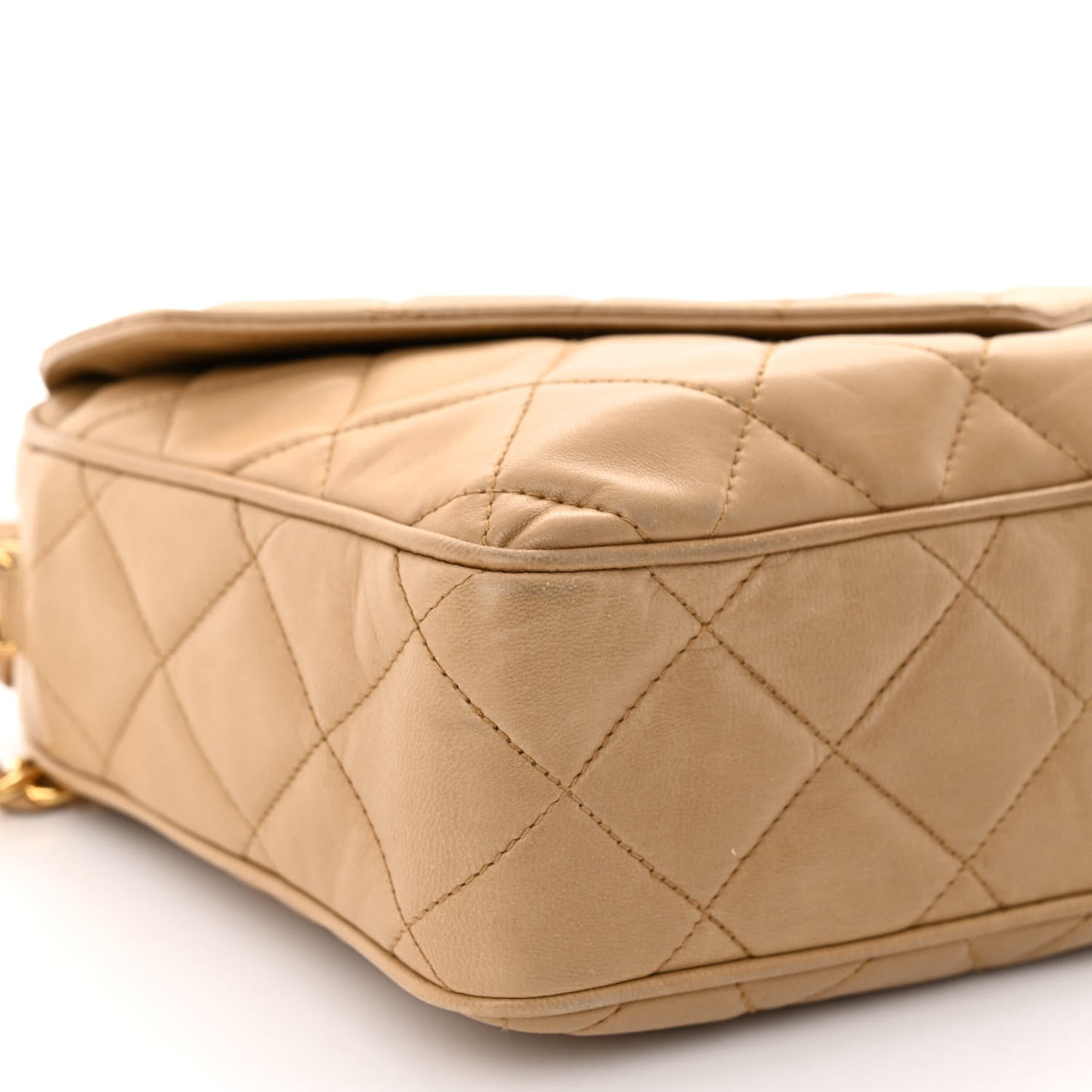 Lambskin Quilted Tassel Flap Camera Case Beige