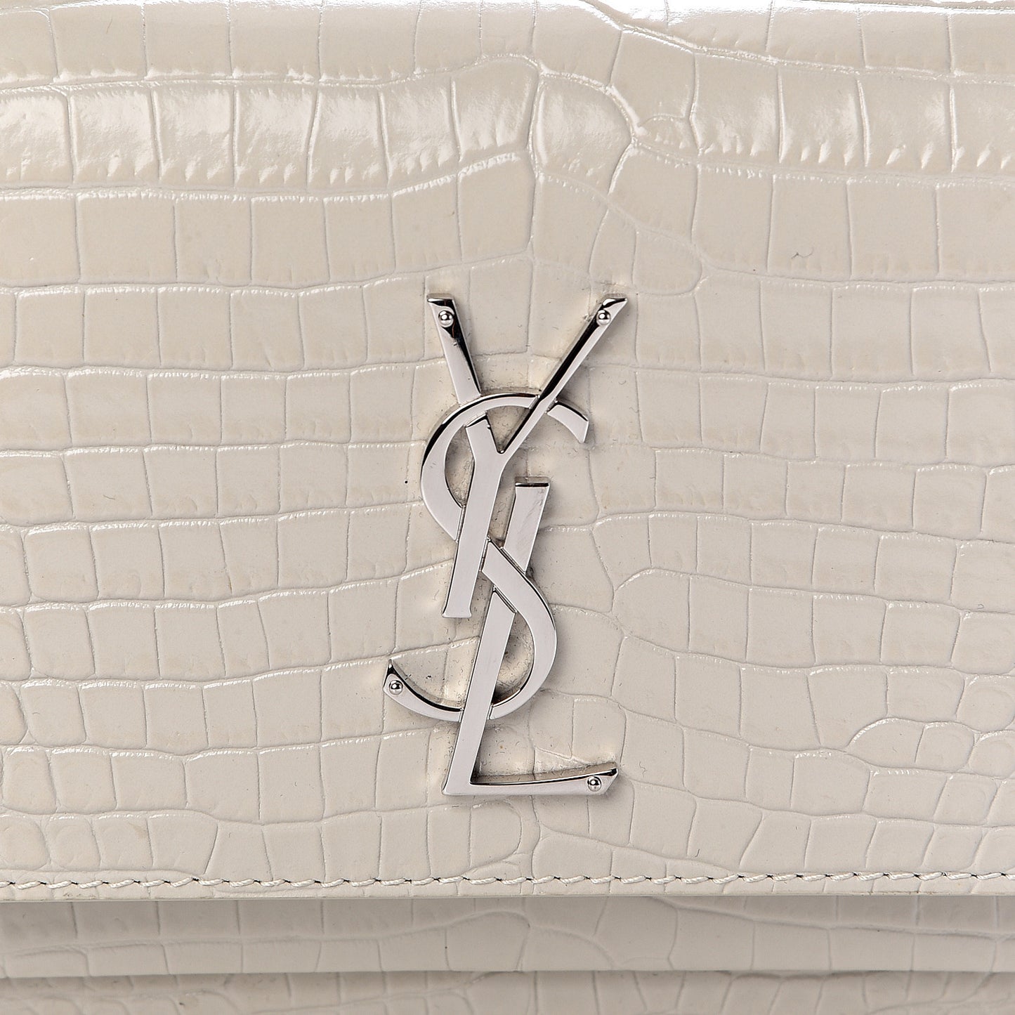 Calfskin Crocodile Embossed Monogram Sunset Chain Wallet Blanc Vintage