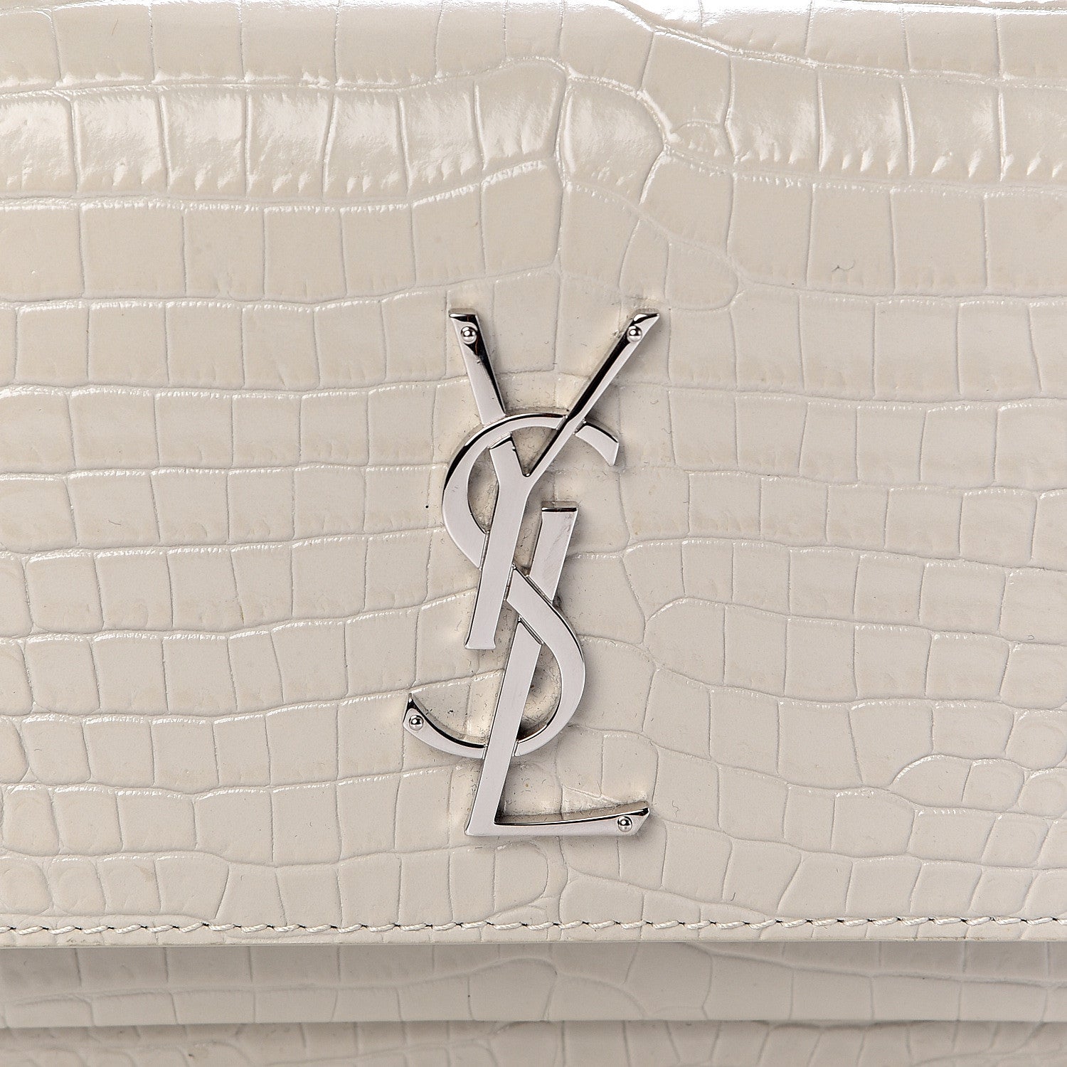 Saint Laurent Calfskin Crocodile Embossed Monogram Sunset Chain Wallet Blanc Vintage 9 of 9