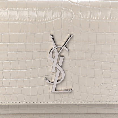 Saint Laurent Calfskin Crocodile Embossed Monogram Sunset Chain Wallet Blanc Vintage 9 of 9