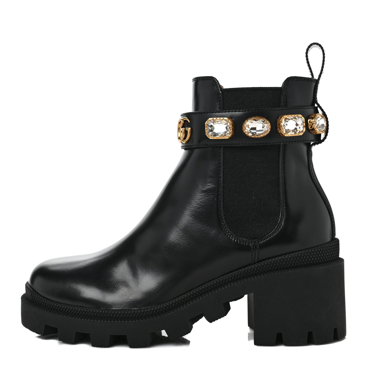 Calfskin Crystal GG Trip Chelsea Ankle Boots 35 Black