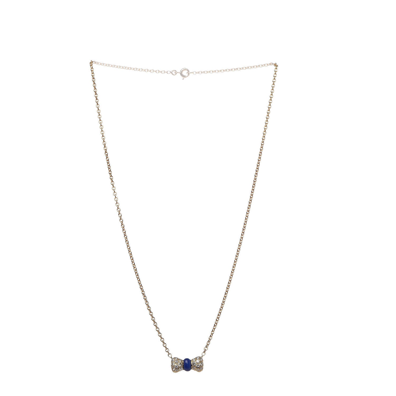 Van Cleef & Arpels 18K Yellow Gold Lapis Lazuli Diamond Bow Pendant Necklace 3 of 6