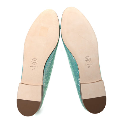 Chanel Iridescent Calfskin Crocodile Embossed Ballerina Flats 41 Green 7 of 11