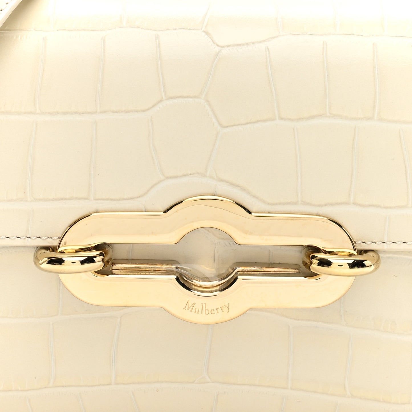 Shiny Calfskin Crocodile Print East West Pimlico Satchel Eggshell