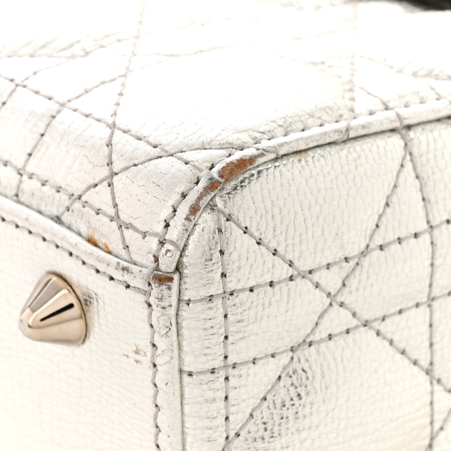 Metallic Grained Calfskin Cannage Small Lady Dior Silver