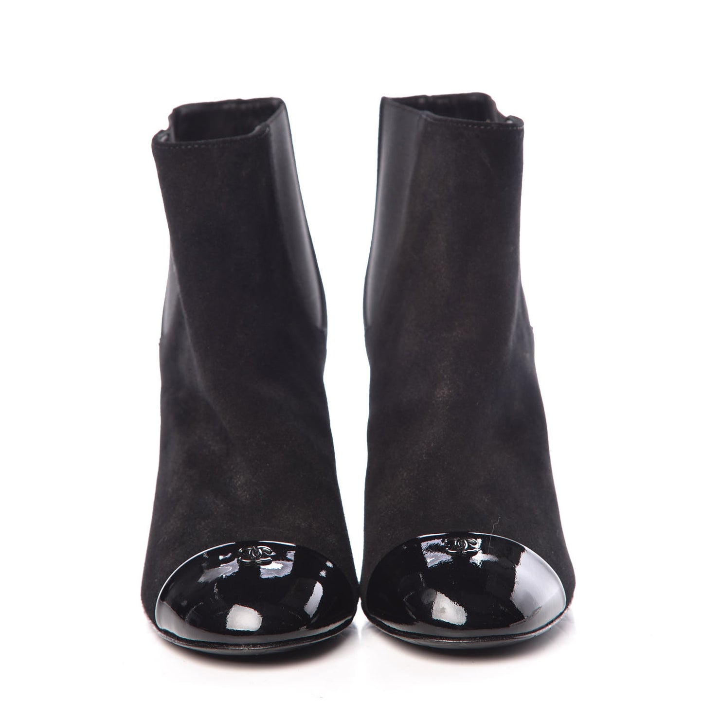 Suede Patent Cap Toe Short Boots 36 Black