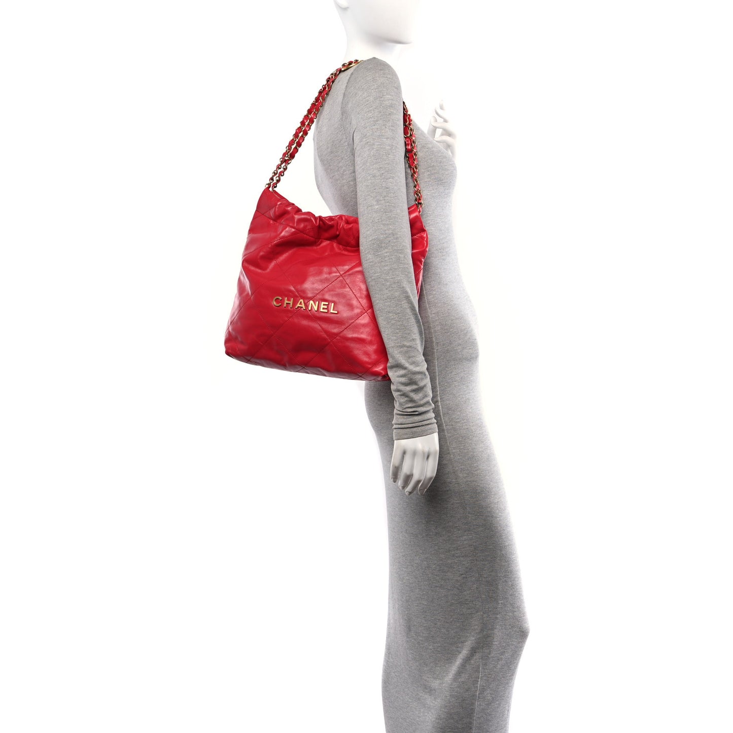 Shiny Calfskin Quilted Small Chanel 22 Red