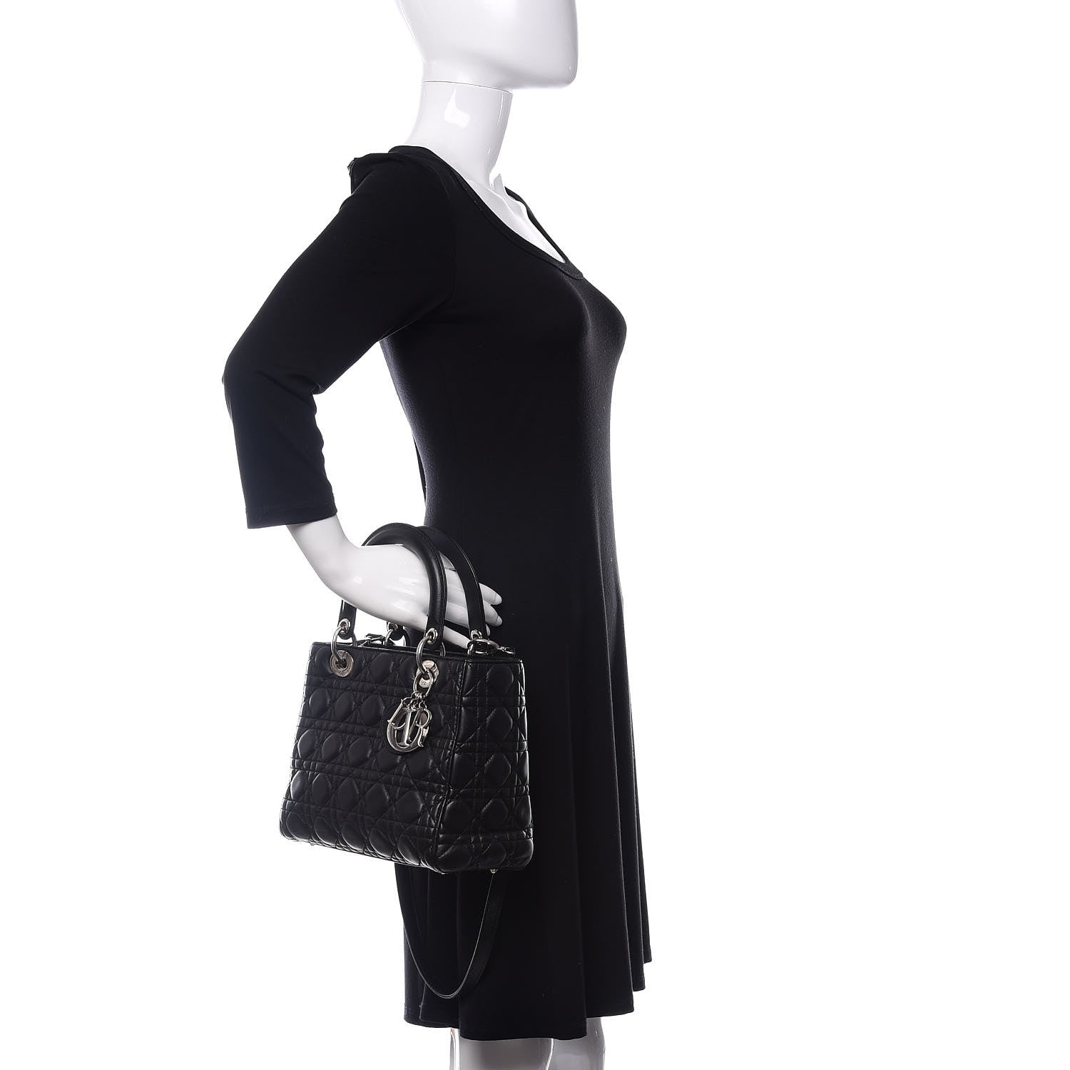 Christian Dior Lambskin Cannage Medium Lady Dior Black 3 of 11