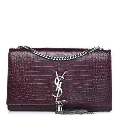 Saint Laurent Calfskin Crocodile Embossed Medium Classic Monogram Kate Tassel Satchel Dark Red 1 of 4
