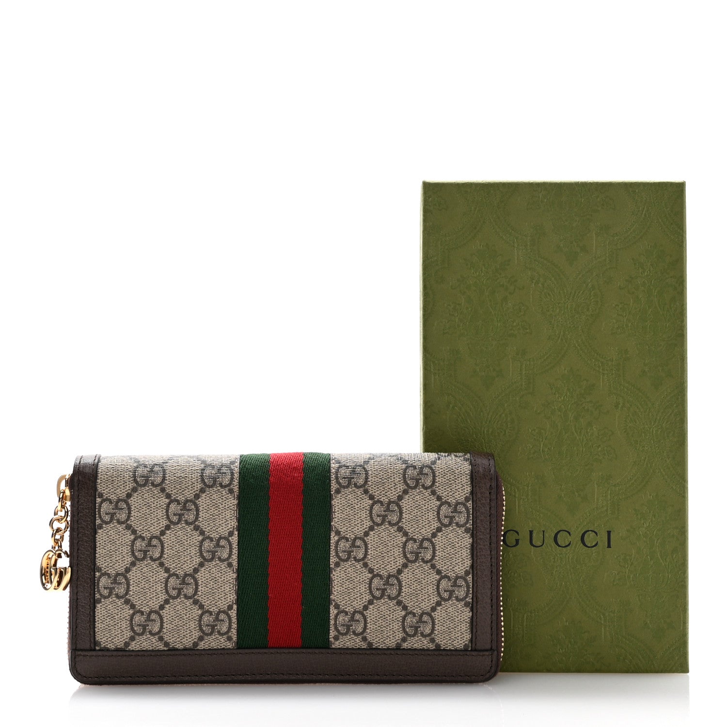 Gucci GG Supreme Monogram Web Ophidia Zip Around Wallet Brown 7 of 7