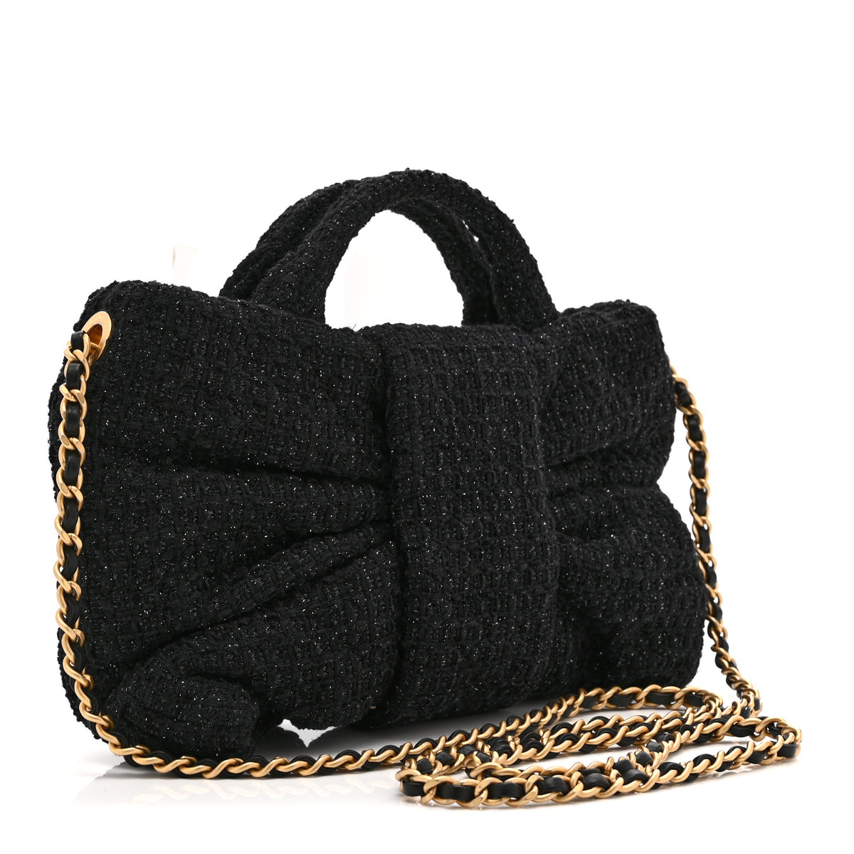 Chanel Tweed Quilted Mini Bow Bag Black 3 of 10