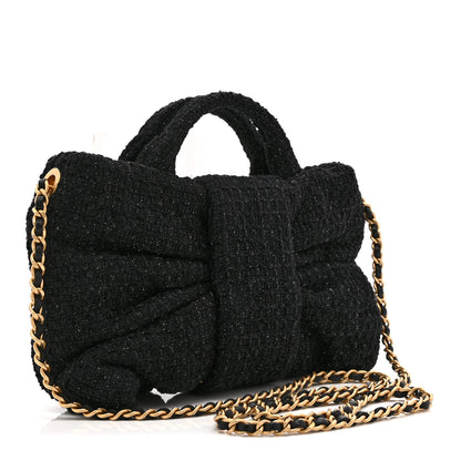 Chanel Tweed Quilted Mini Bow Bag Black 3 of 10
