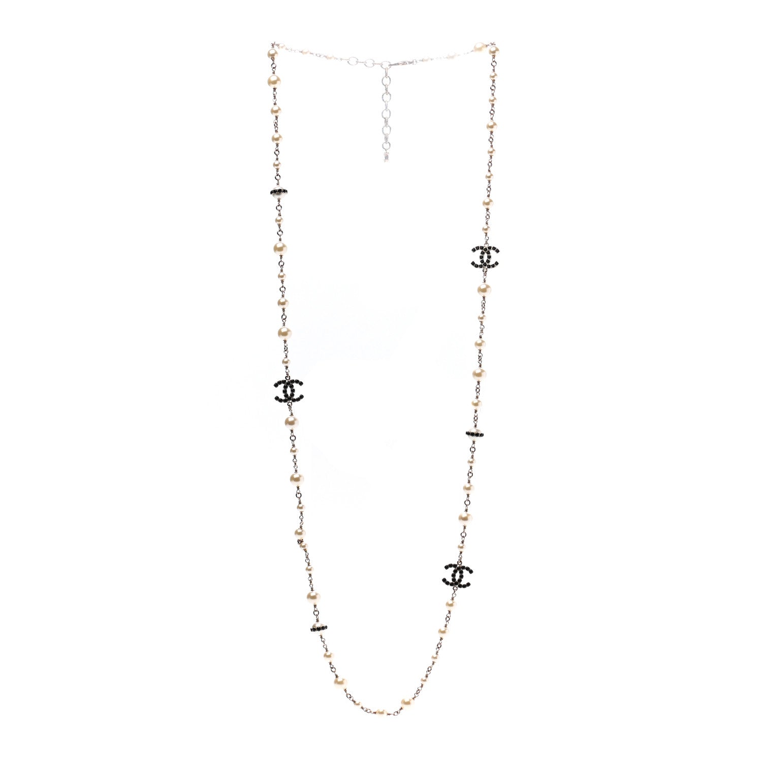 Chanel Pearl Crystal CC Long Necklace Black Gold 3 of 8